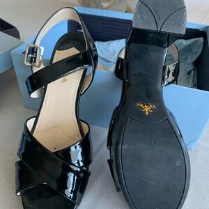 Prada black patent gorgeous sandals.  Like new, mint condition